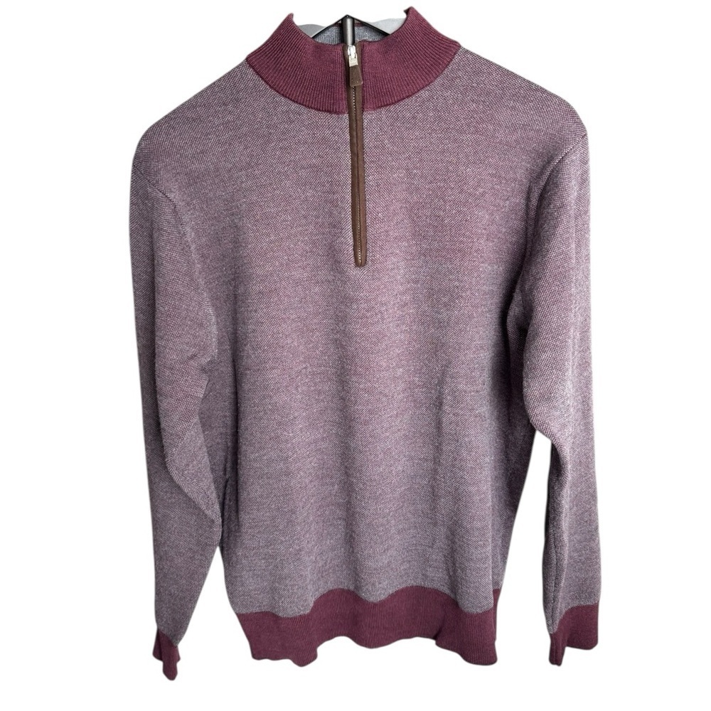 Peter Millar Extra Fine Merino Wool Quarter Zip Sweater M Burgundy Quiet Luxury